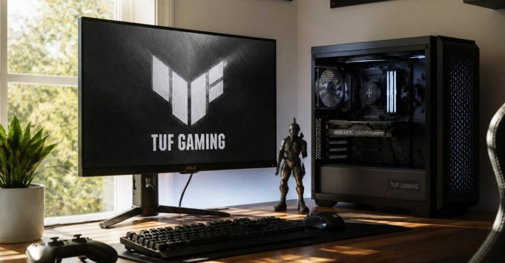 Clean mainstream competitive gaming PC build on a desk, representing optimal 1080p high-refresh hardware balancing.